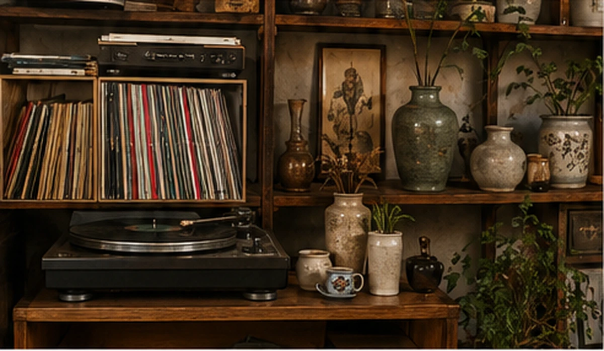 Vinyles, platine et objets de collection