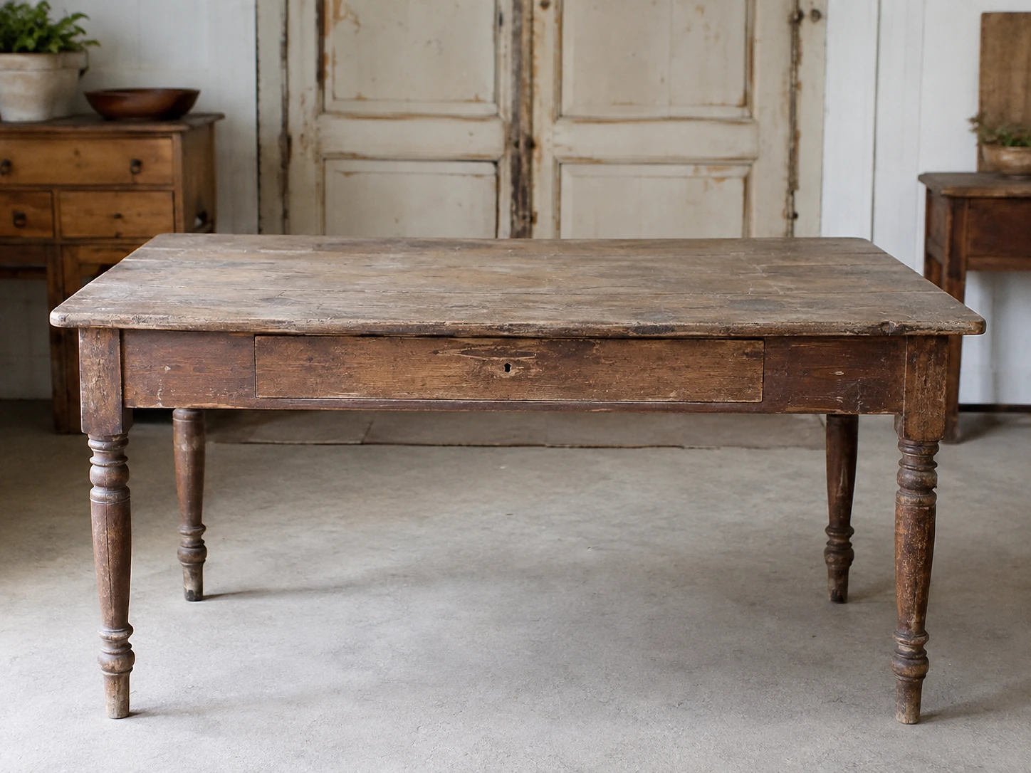 Table ancienne avant remise en état, terne et marquée